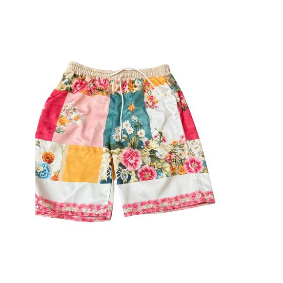 Boutique Pants - Boutique Floral Patchwork Shorts Colorful Boho Elastic Waist Drawstring Summer